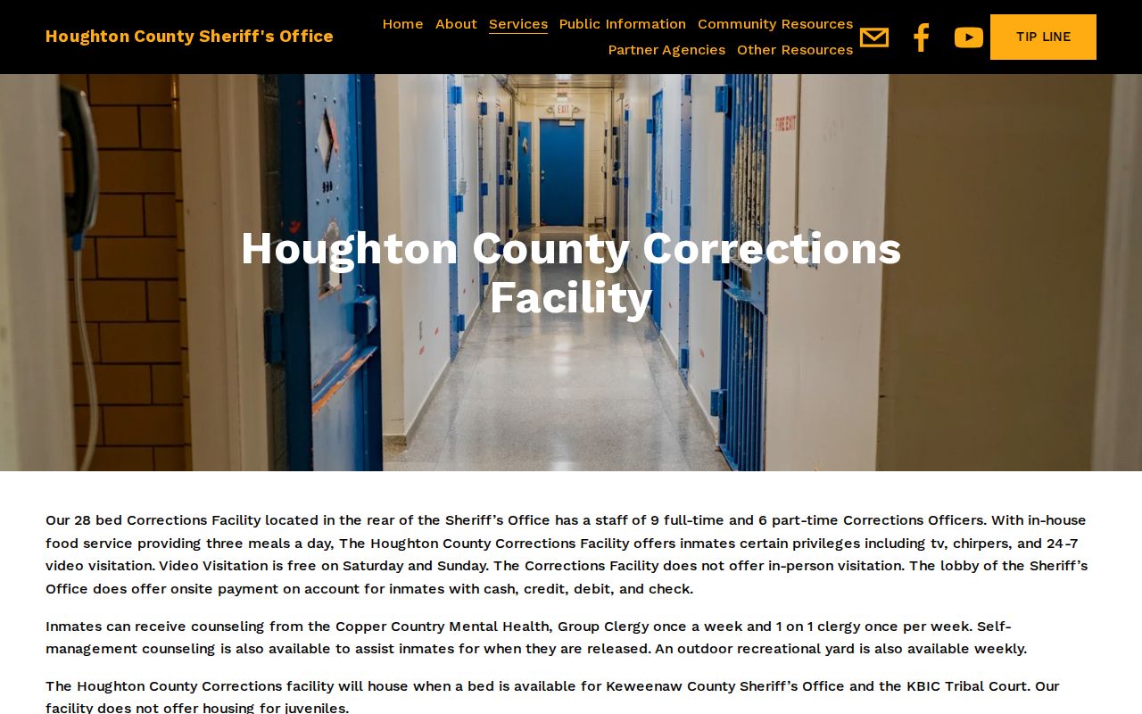 Houghton County warrant records custody and bond information on the sheriff corrections page