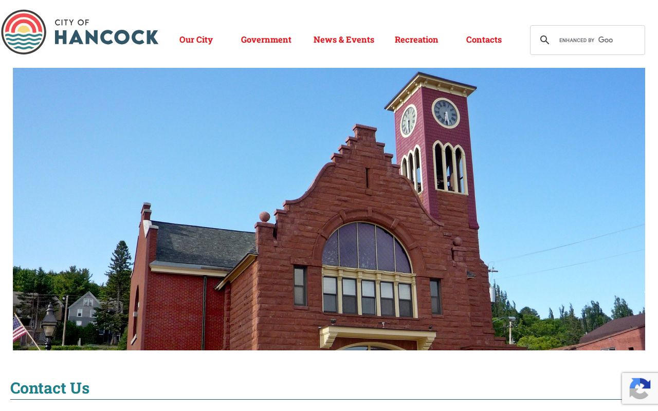 Houghton County municipal warrant records contact block for Hancock City Hall and its police department