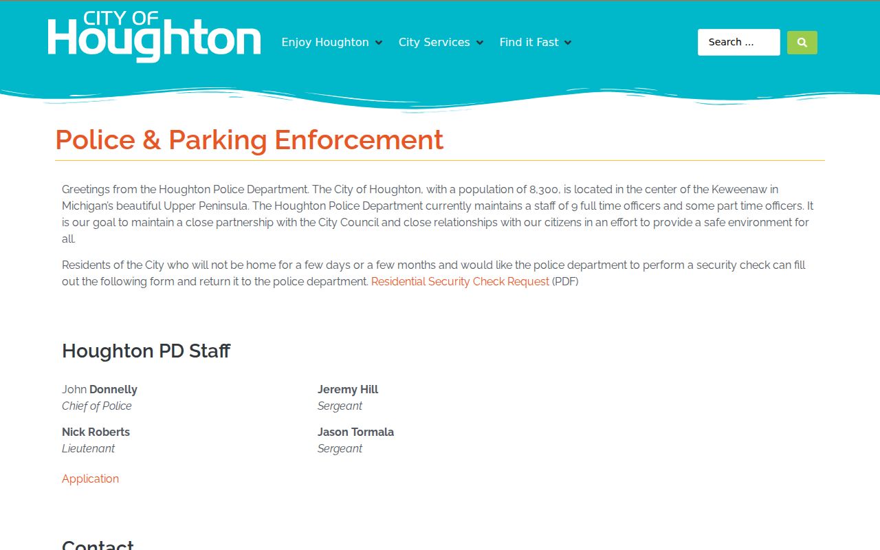 Houghton warrant records department contact and FOIA route on the Houghton Police page