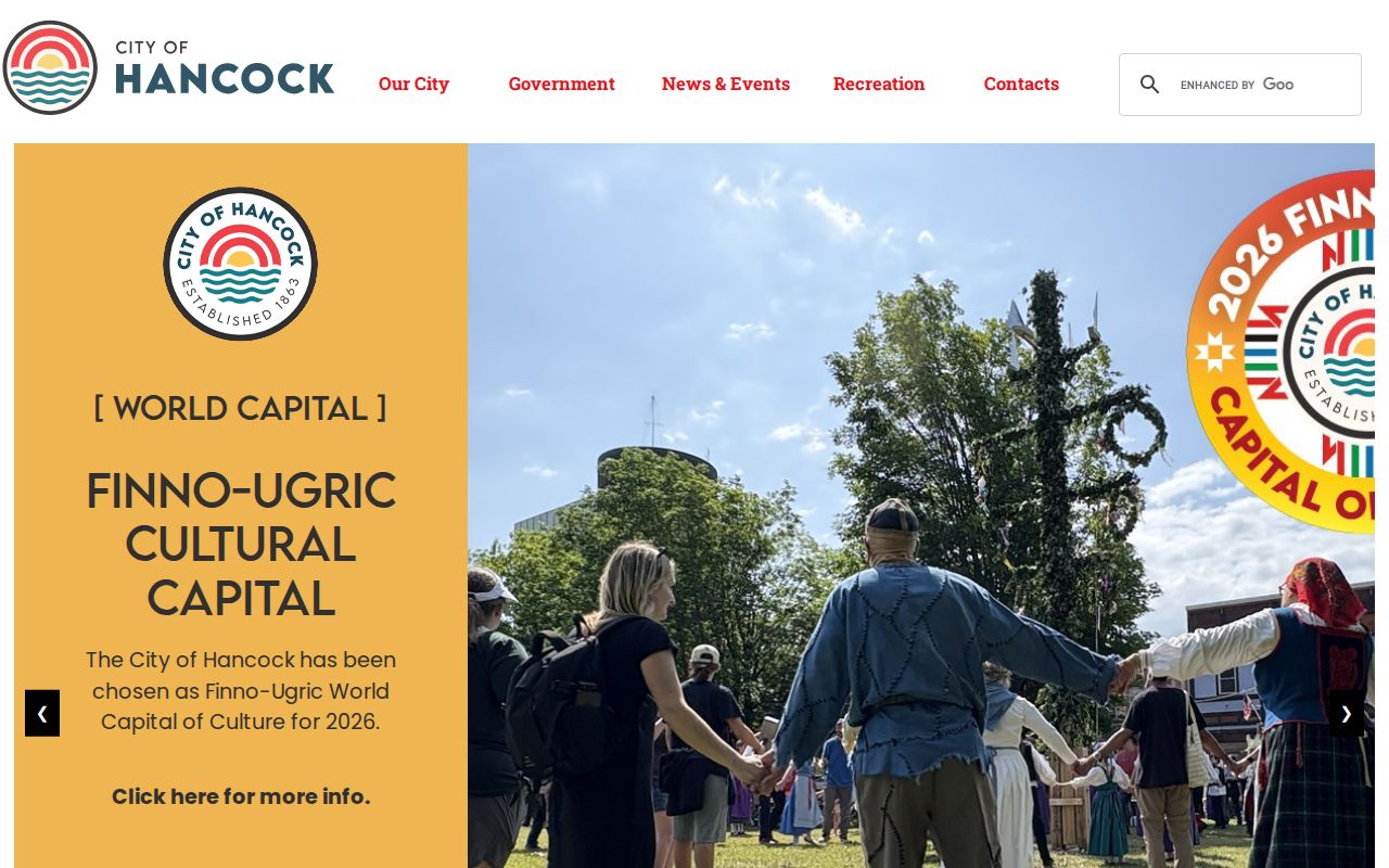 Hancock warrant records city website navigation for departments and city offices