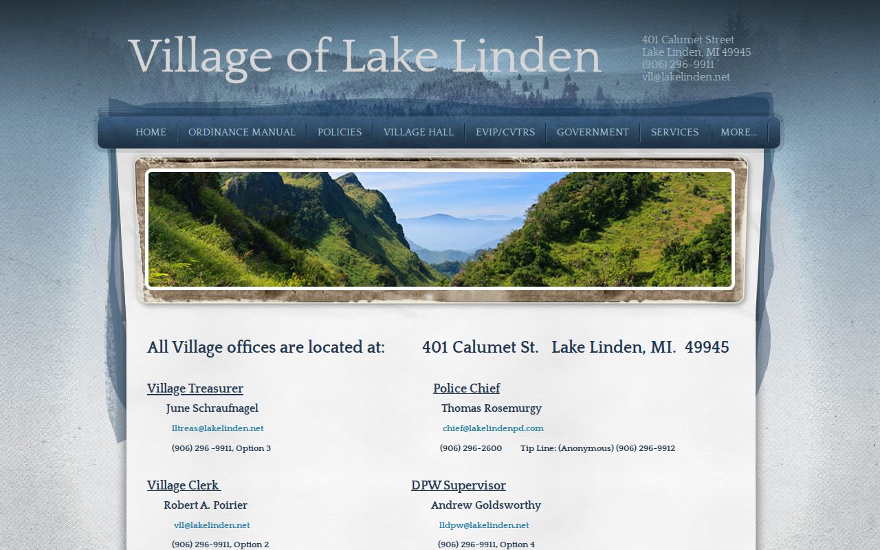 Lake Linden warrant records village hall and department contact listing