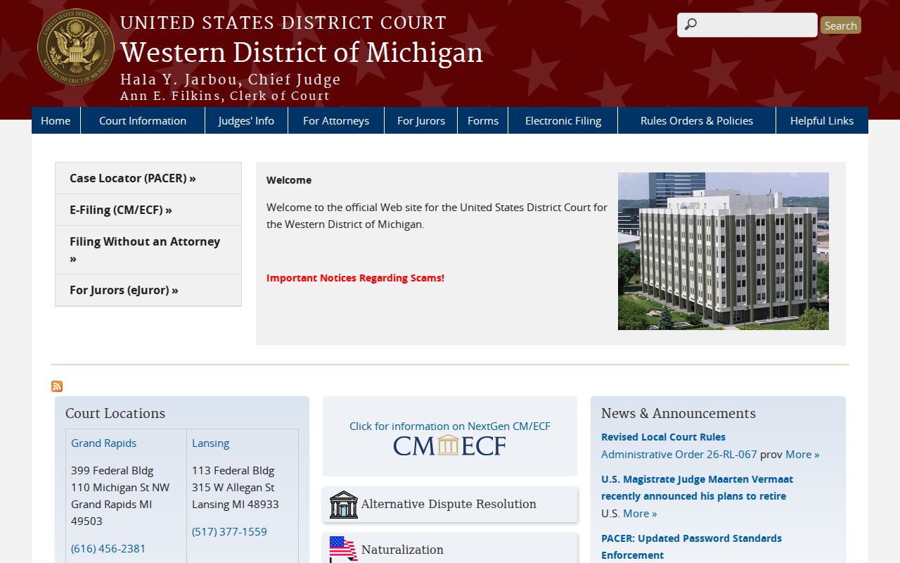 Houghton County arrest warrant records federal context for the Western District of Michigan